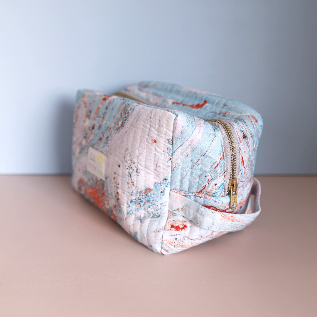 Organic Cotton Pouch *Quilted Marble Blue