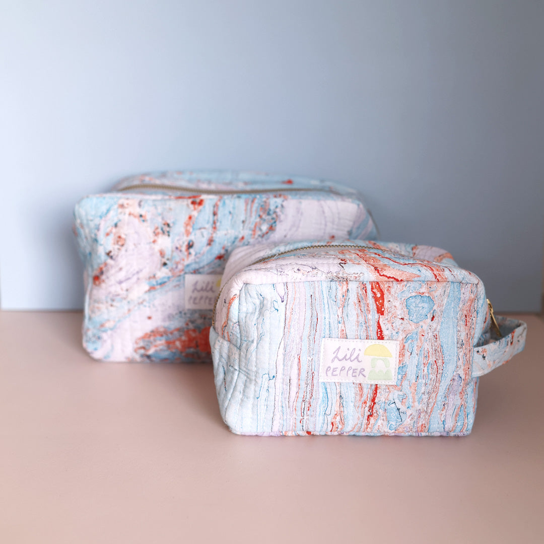 Organic Cotton Pouch *Quilted Marble Blue