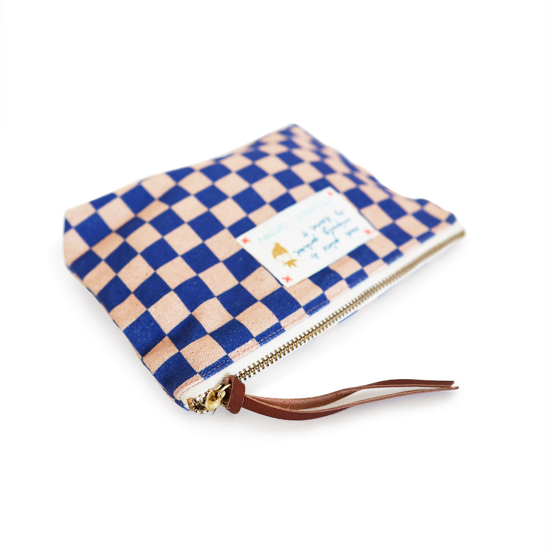 *Check Rose Blue* Organic Cotton Pouch