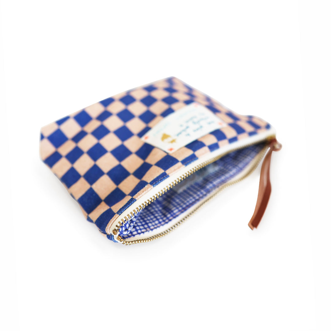 *Check Rose Blue* Organic Cotton Pouch