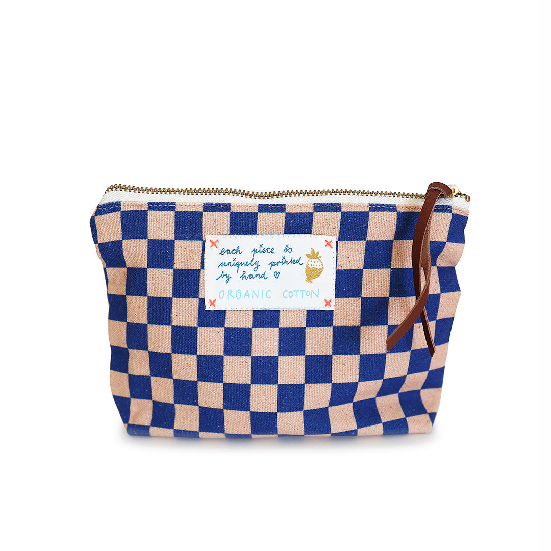 *Check Rose Blue* Organic Cotton Pouch