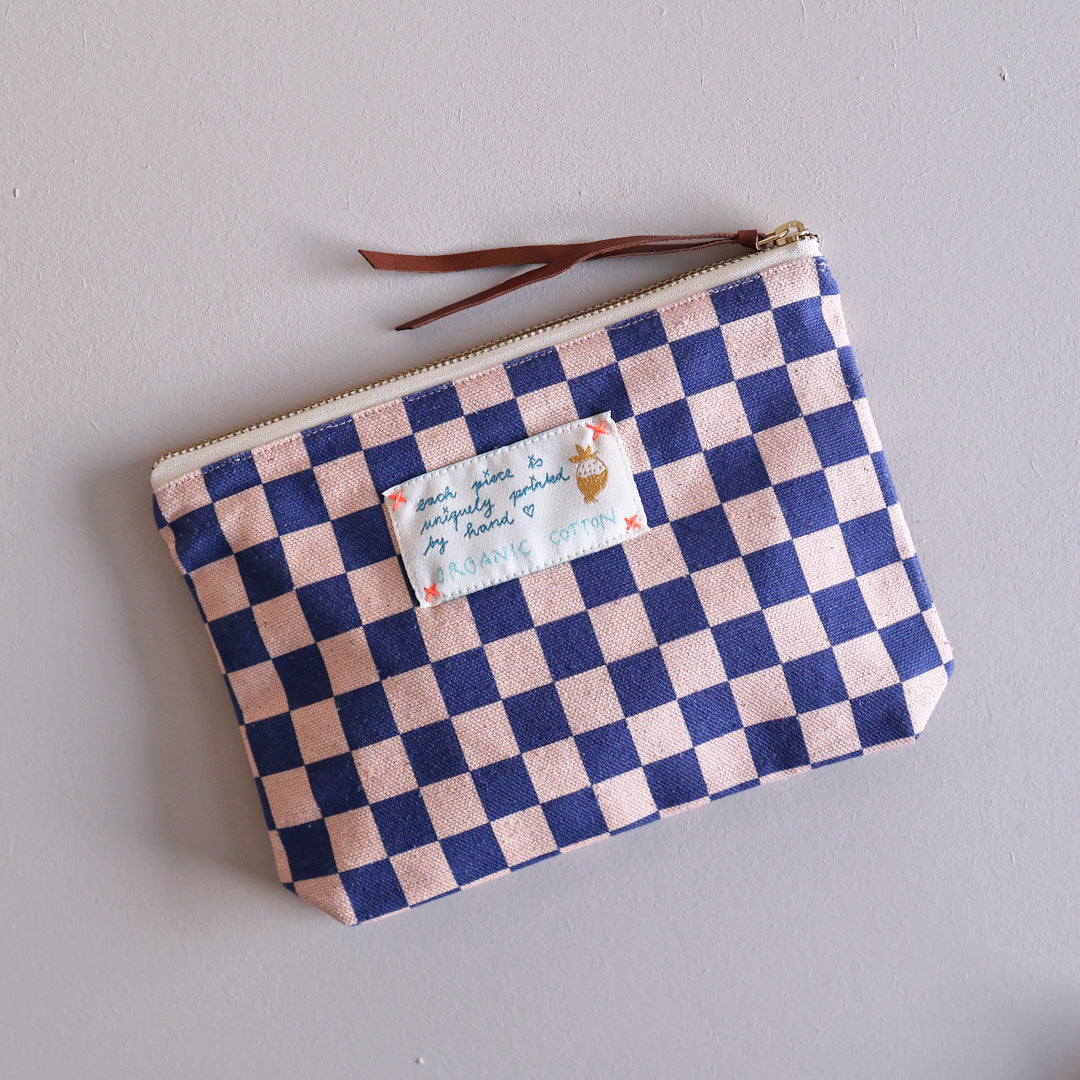 *Check Rose Blue* Organic Cotton Pouch