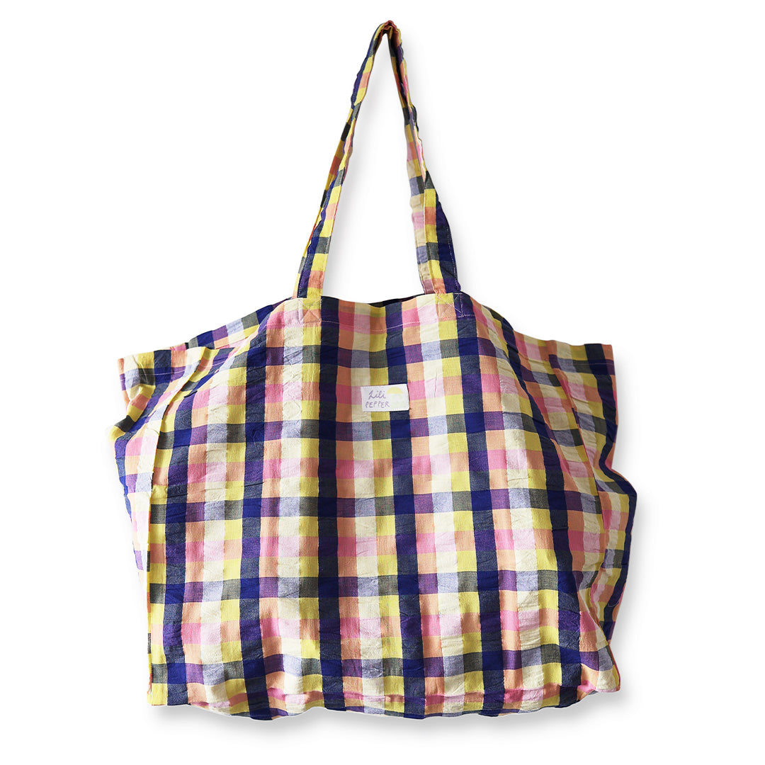 Baumwolltasche *Check Pink Blue Yellow