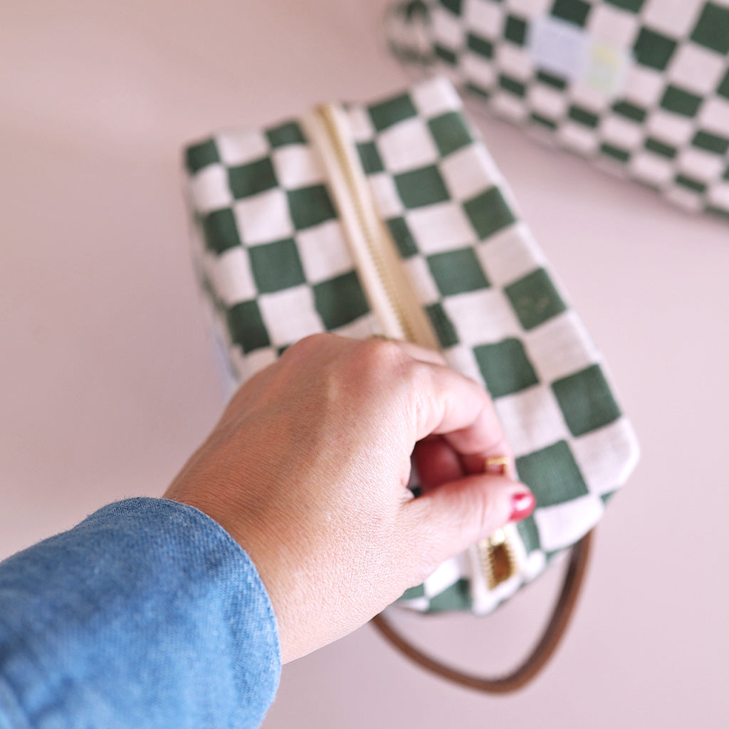 Blockprint pouch *Check Rose Green