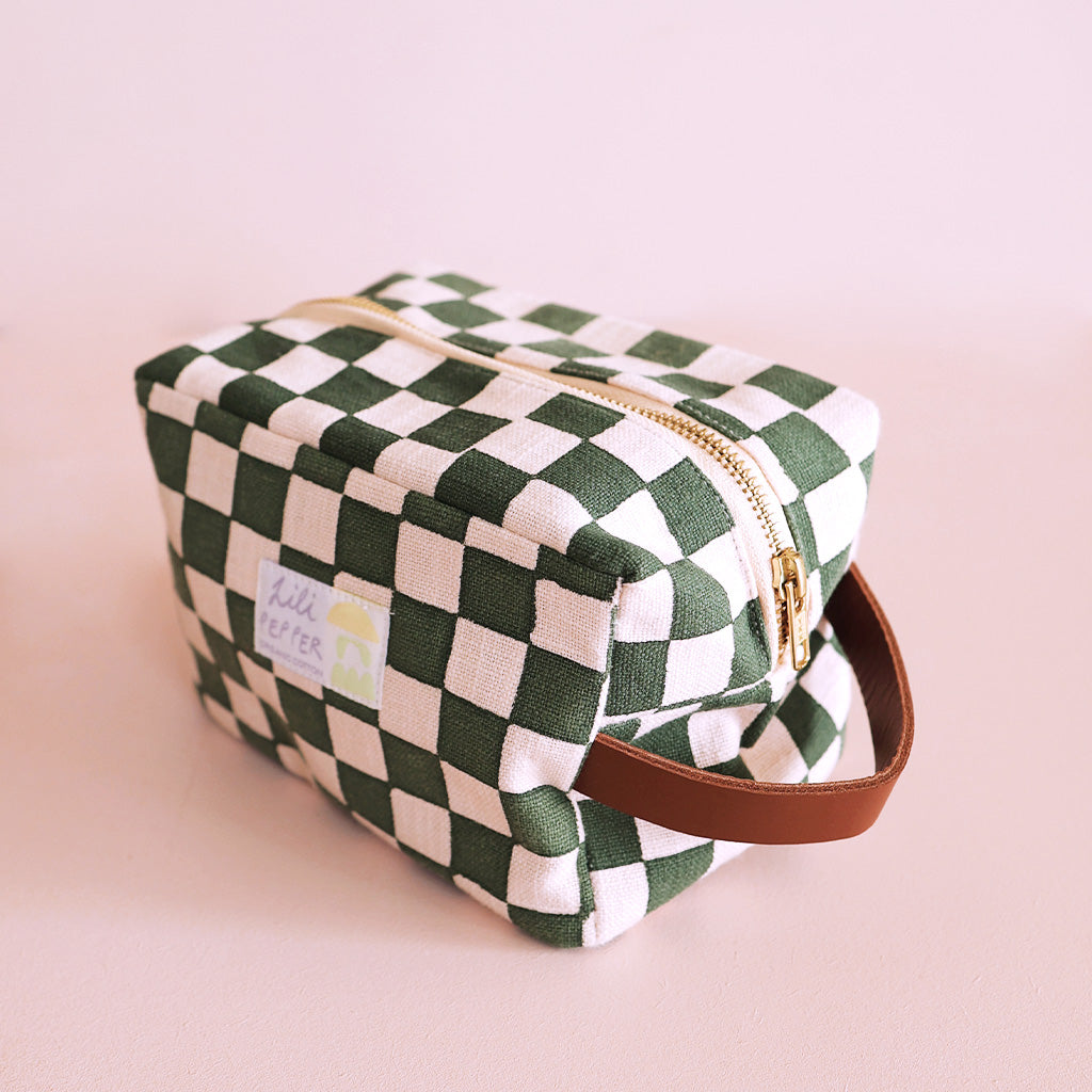 Blockprint pouch *Check Rose Green