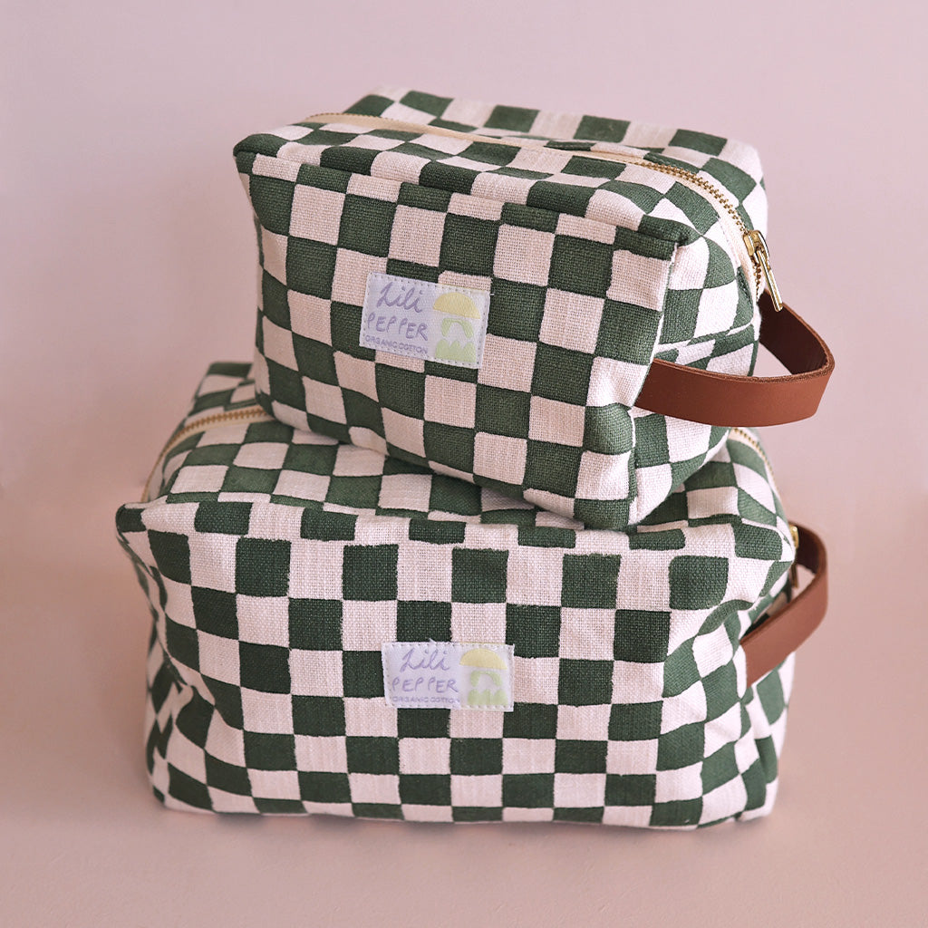 Blockprint pouch *Check Rose Green