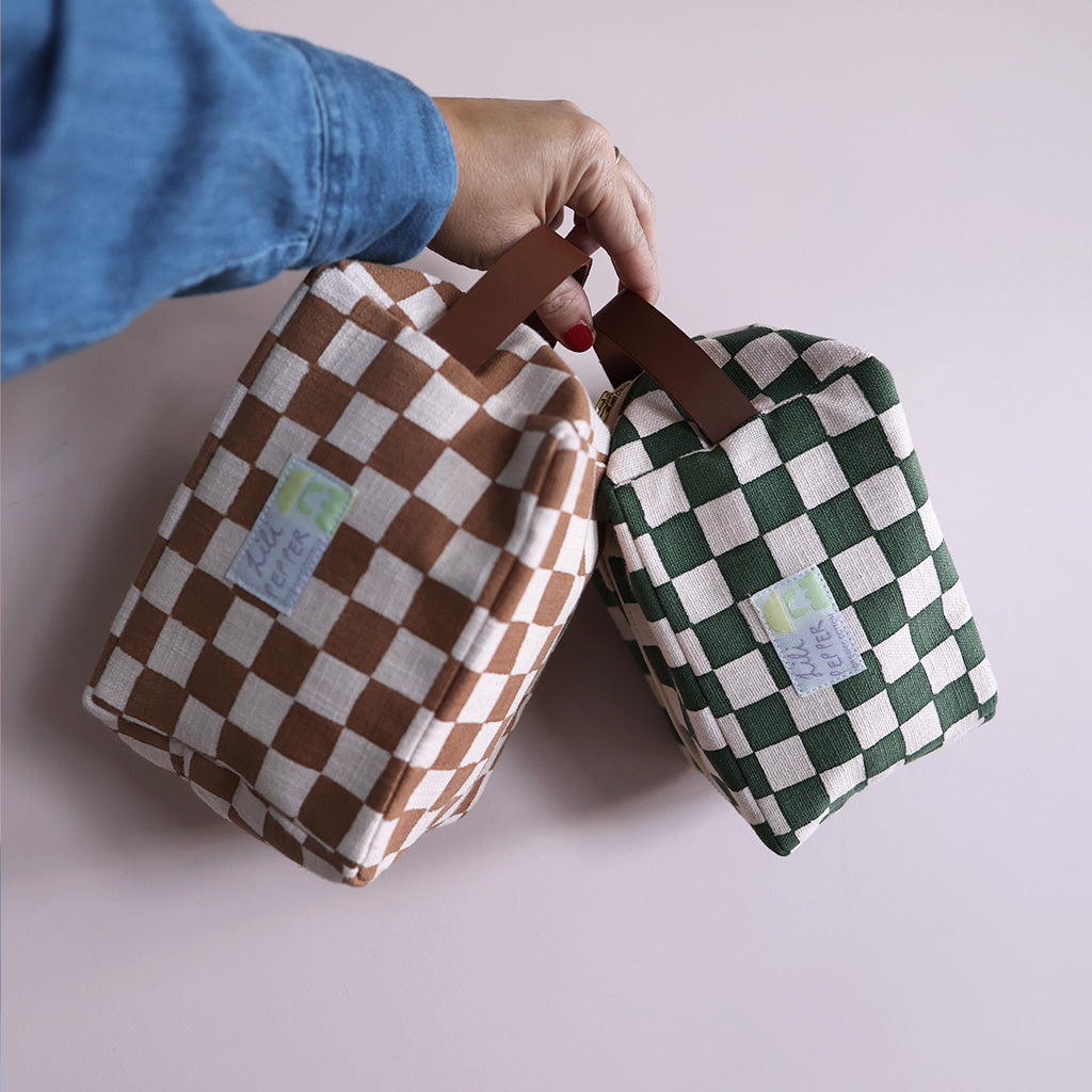 Blockprint pouch *Check Rose Green