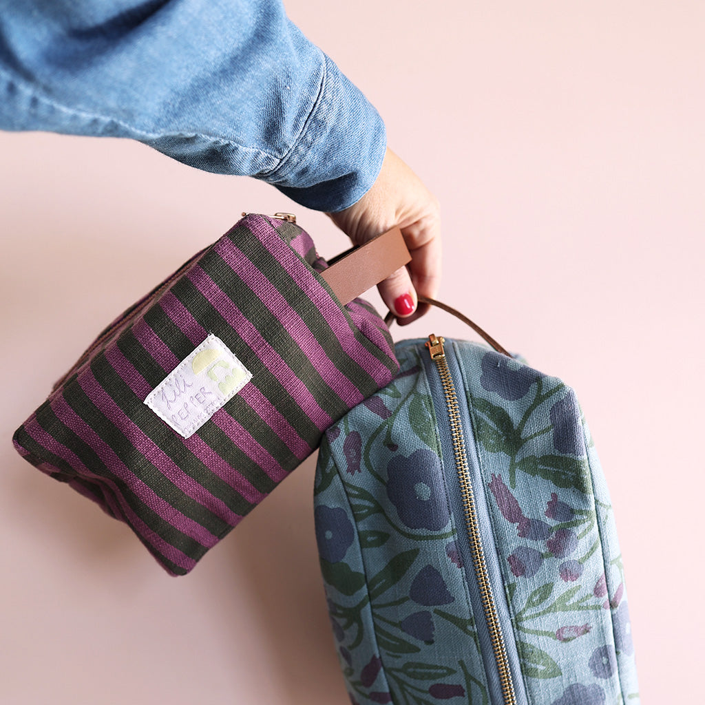 Blockprint pouch *Stripe Green Purple