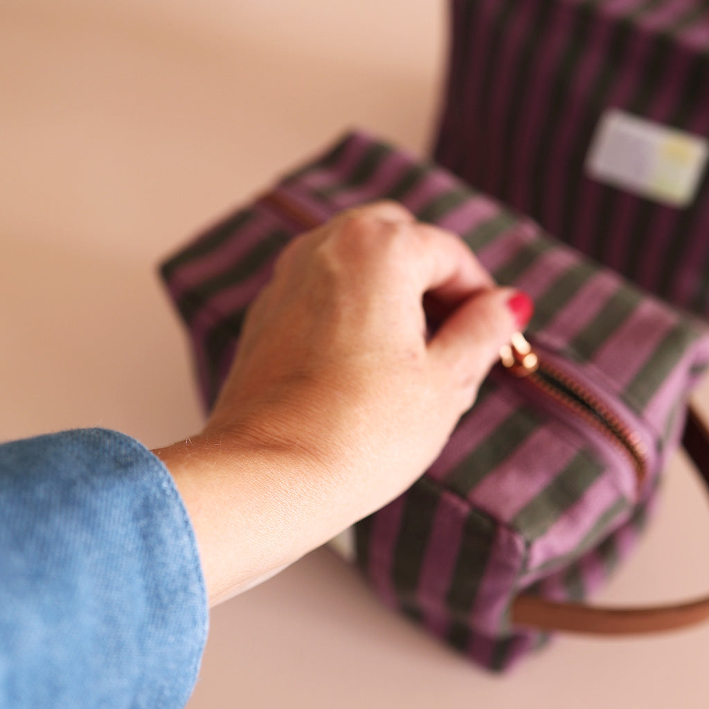Blockprint pouch *Stripe Green Purple