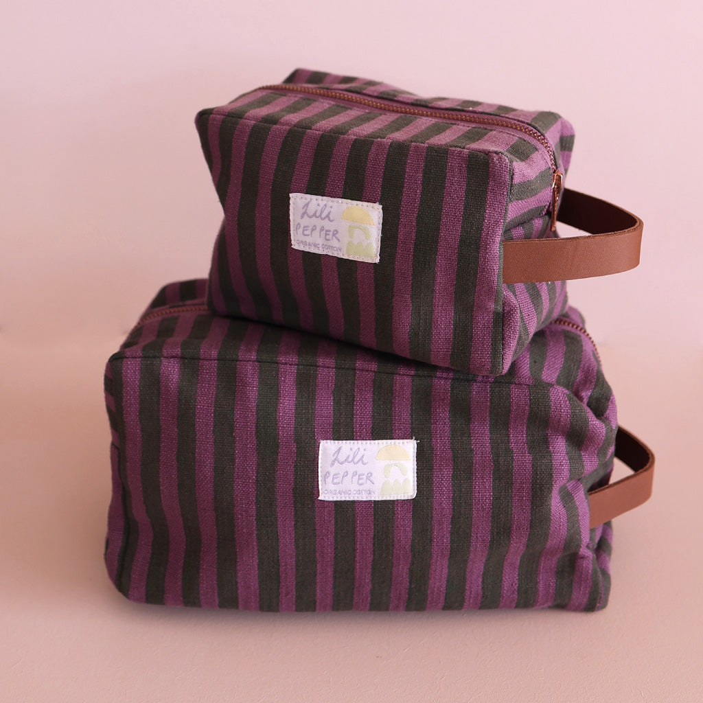 Blockprint pouch *Stripe Green Purple