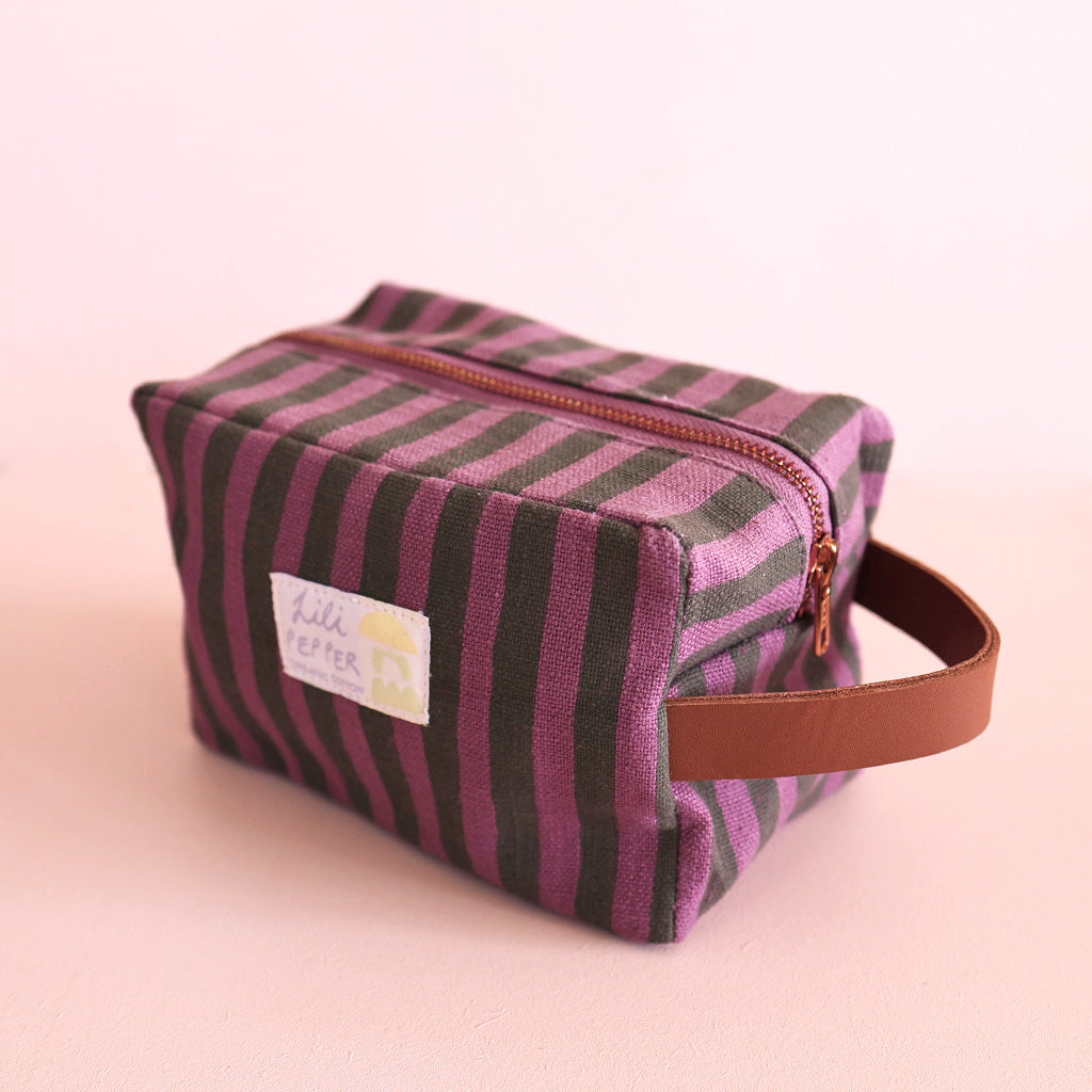 Blockprint pouch *Stripe Green Purple