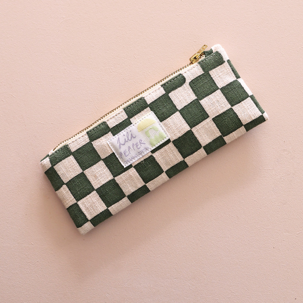 Blockprint pencil pouch *Check Rose Green