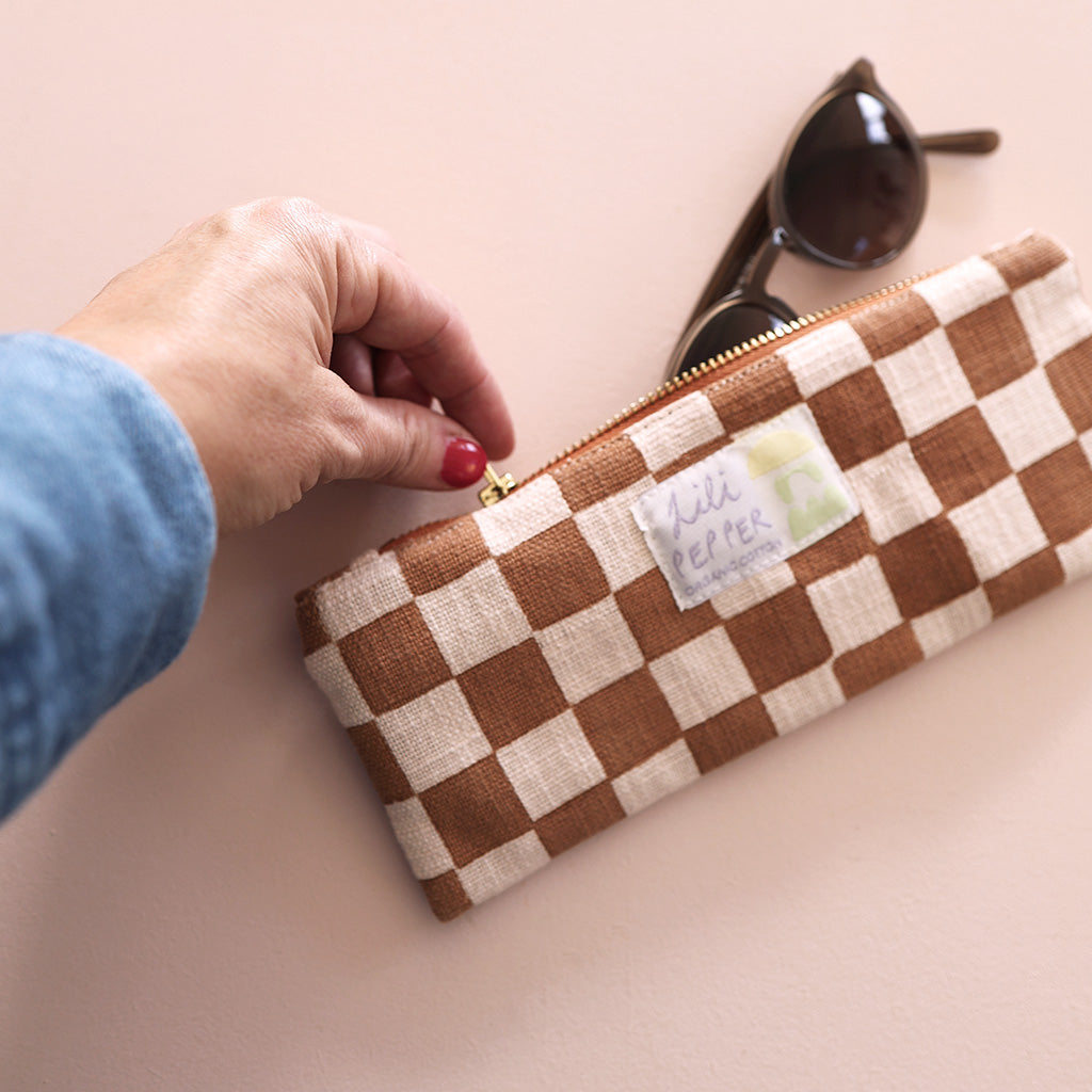 Blockprint pencil pouch *Check Ginger