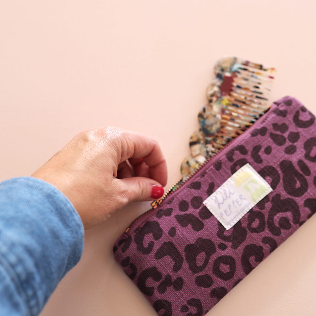 Blockprint pencil pouch *Leo Purple