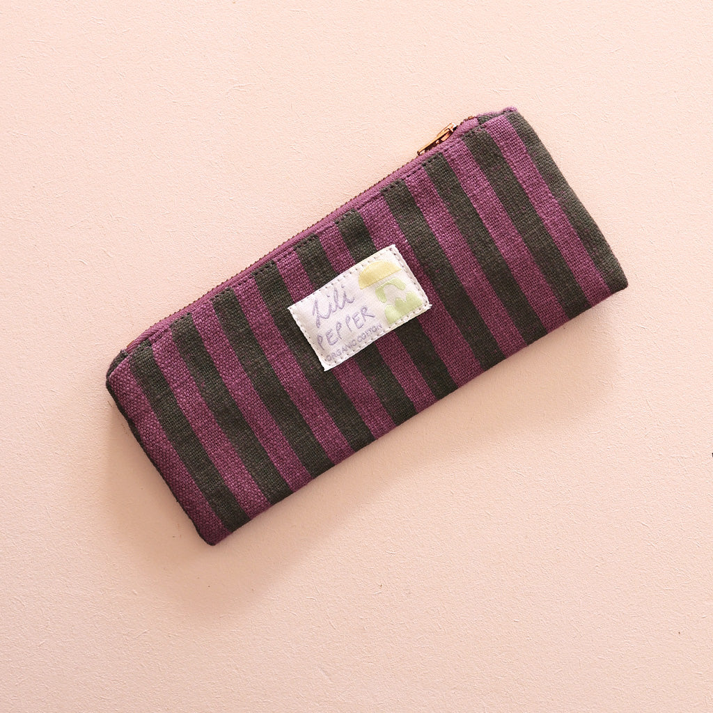 Blockprint pencil pouch *Stripe Green Purple
