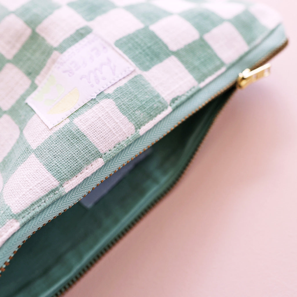 Block Print Pouch *Check Green