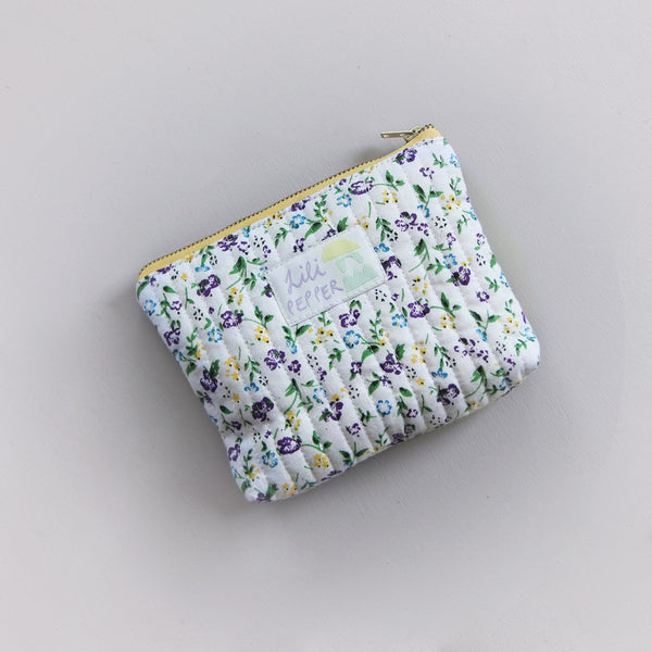 Mini quilted Pouch *Flower Green Purple