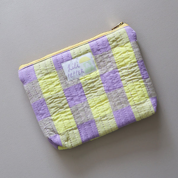Quilted Pouch *Check Lemon Purple