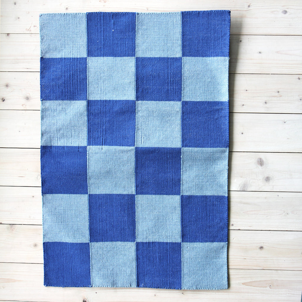 Handwoven Cotton Rug *CHECK BLUE