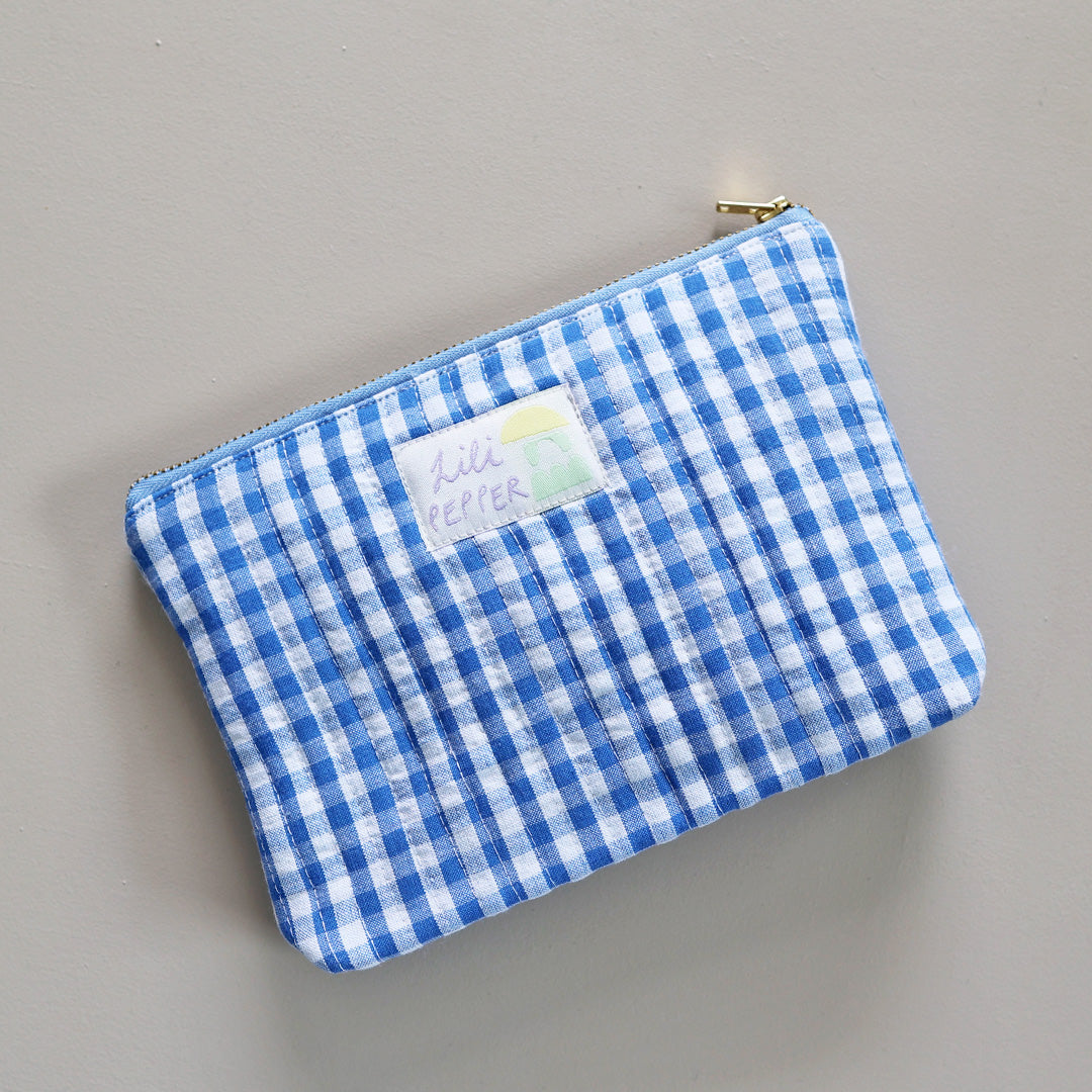 Abgesteppte Pouch *Check Blue Small