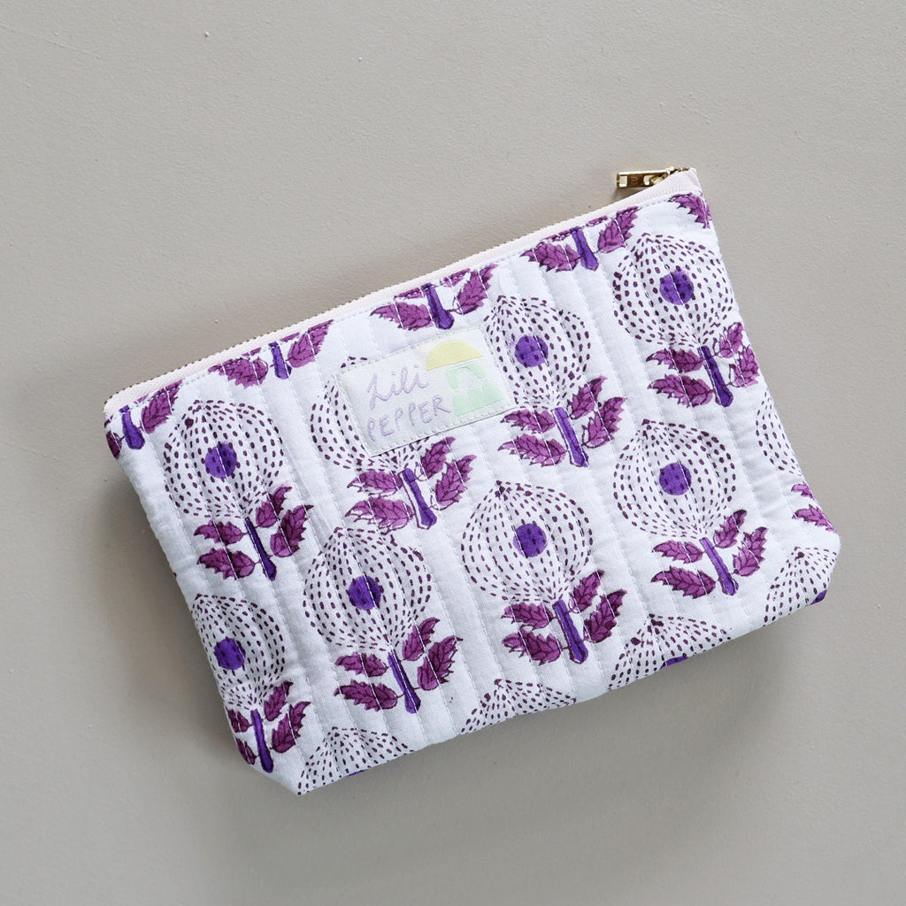 Quilted Pouch *Flowers Purple