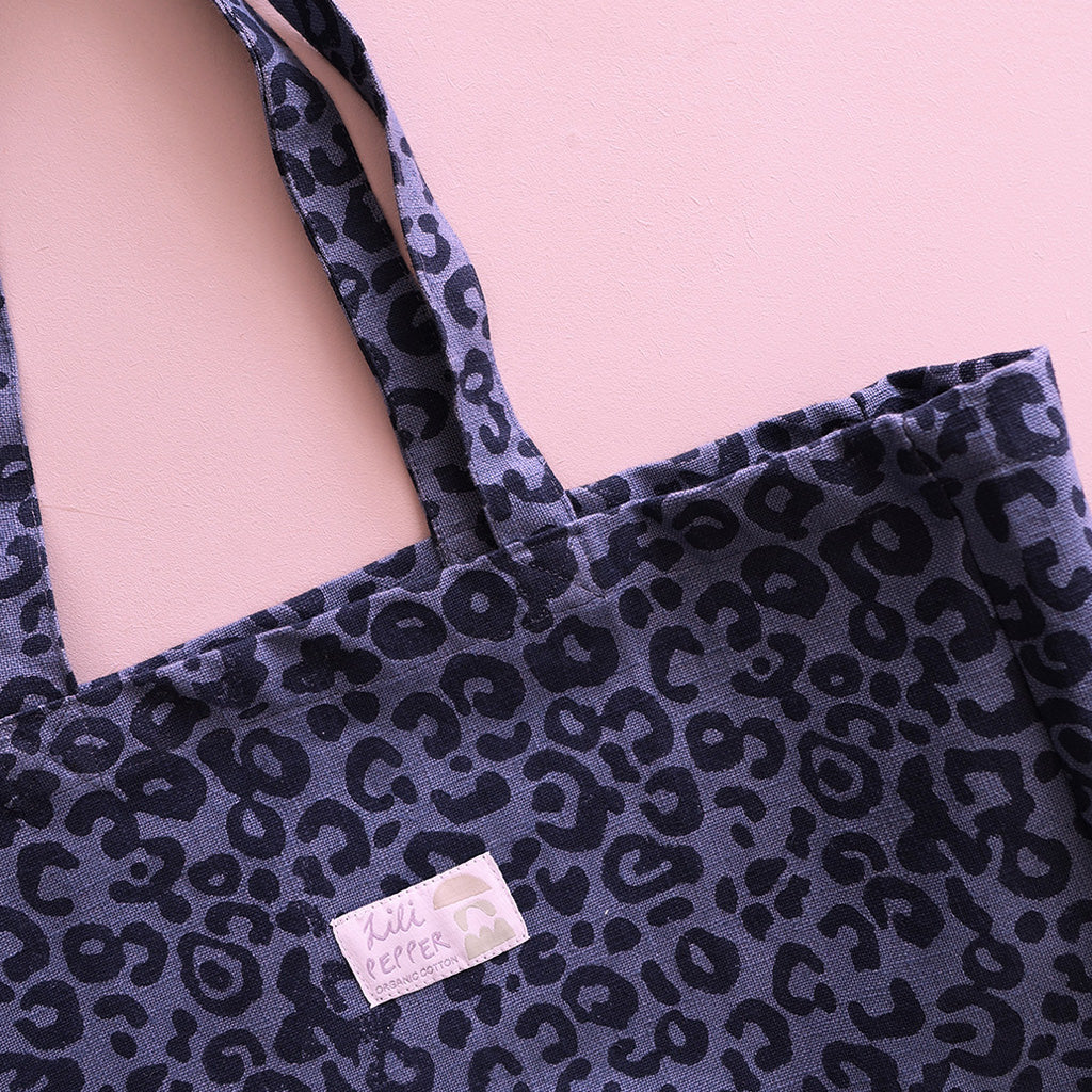 Handprinted tote bag *Leo Dark Blue