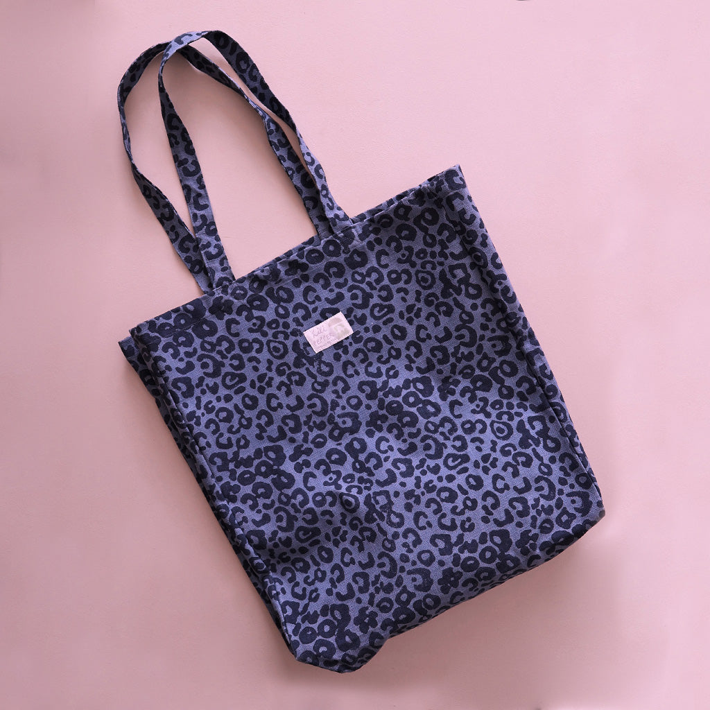 Handprinted tote bag *Leo Dark Blue