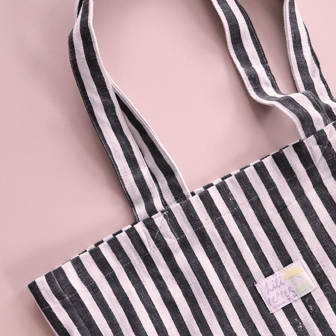 Handbedruckte Tote Bag *Stripe Black Offwhite