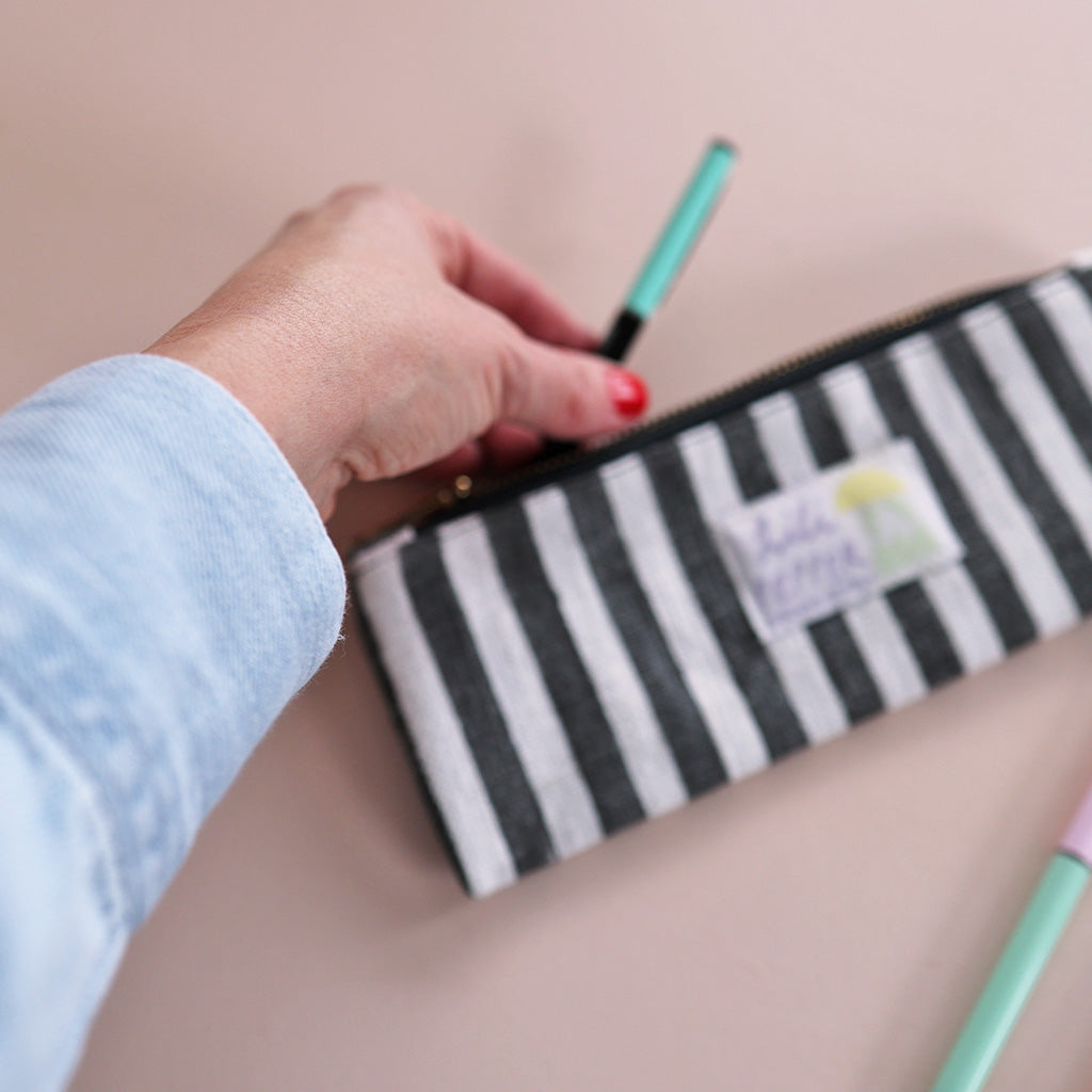 Blockprint pencil pouch *Stripe Black Offwhite