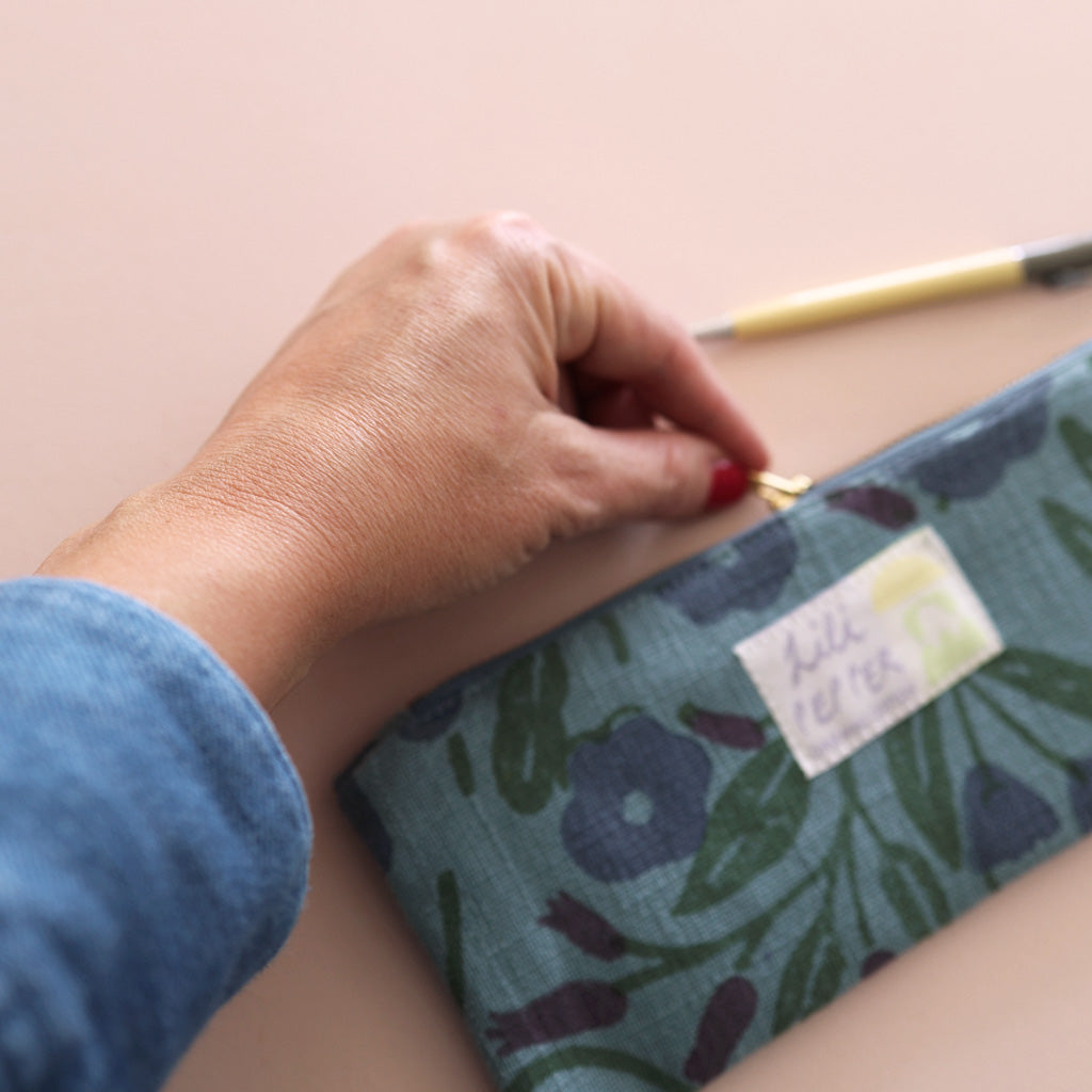 Blockprint pencil pouch *Floral Blue
