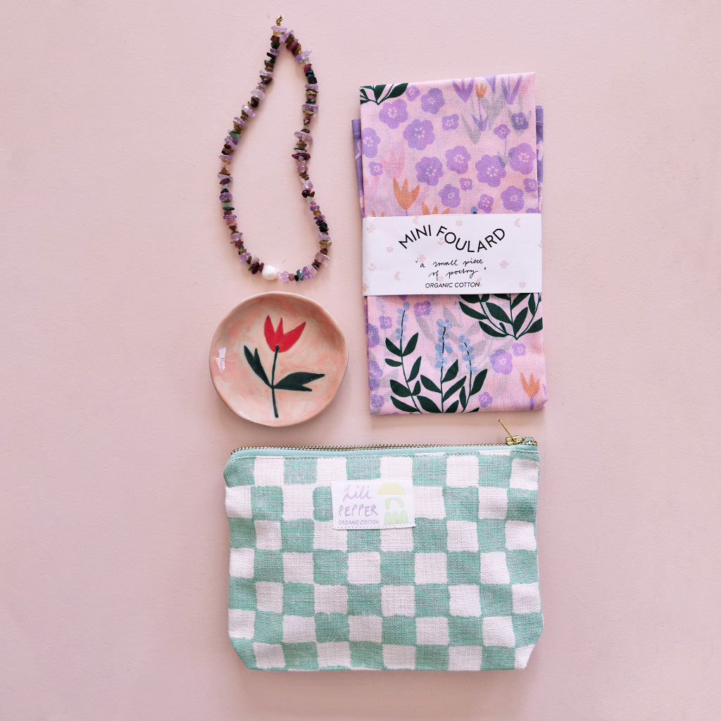 Block Print Pouch *Check Green