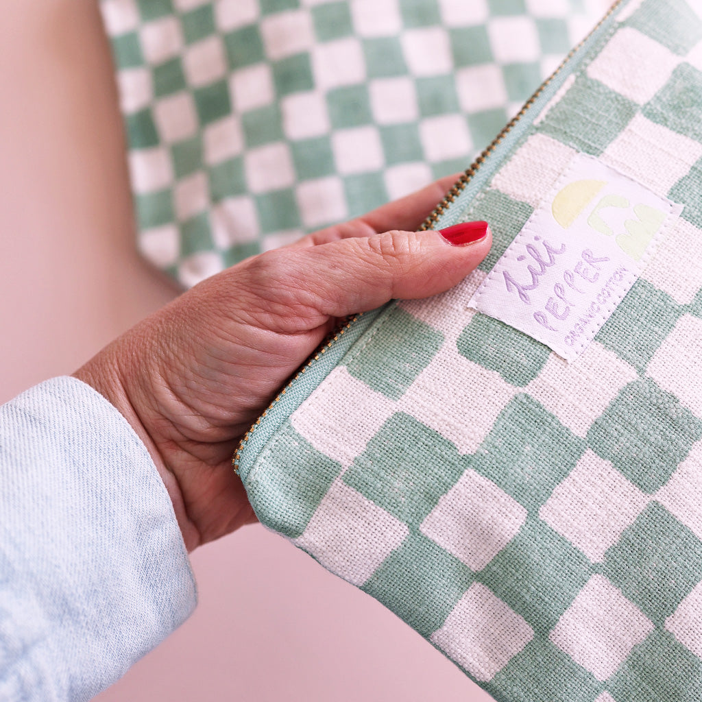 Block Print Pouch *Check Green