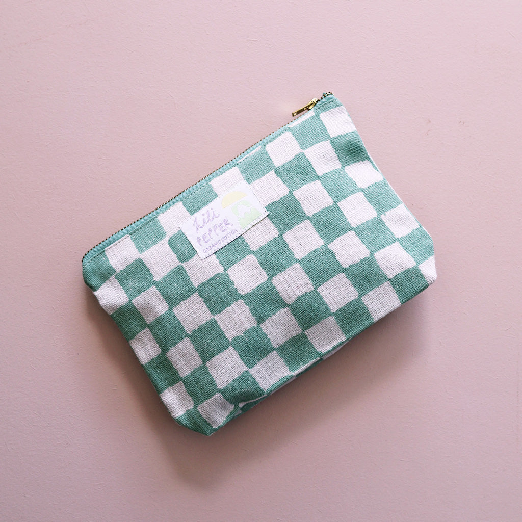 Block Print Pouch *Check Green