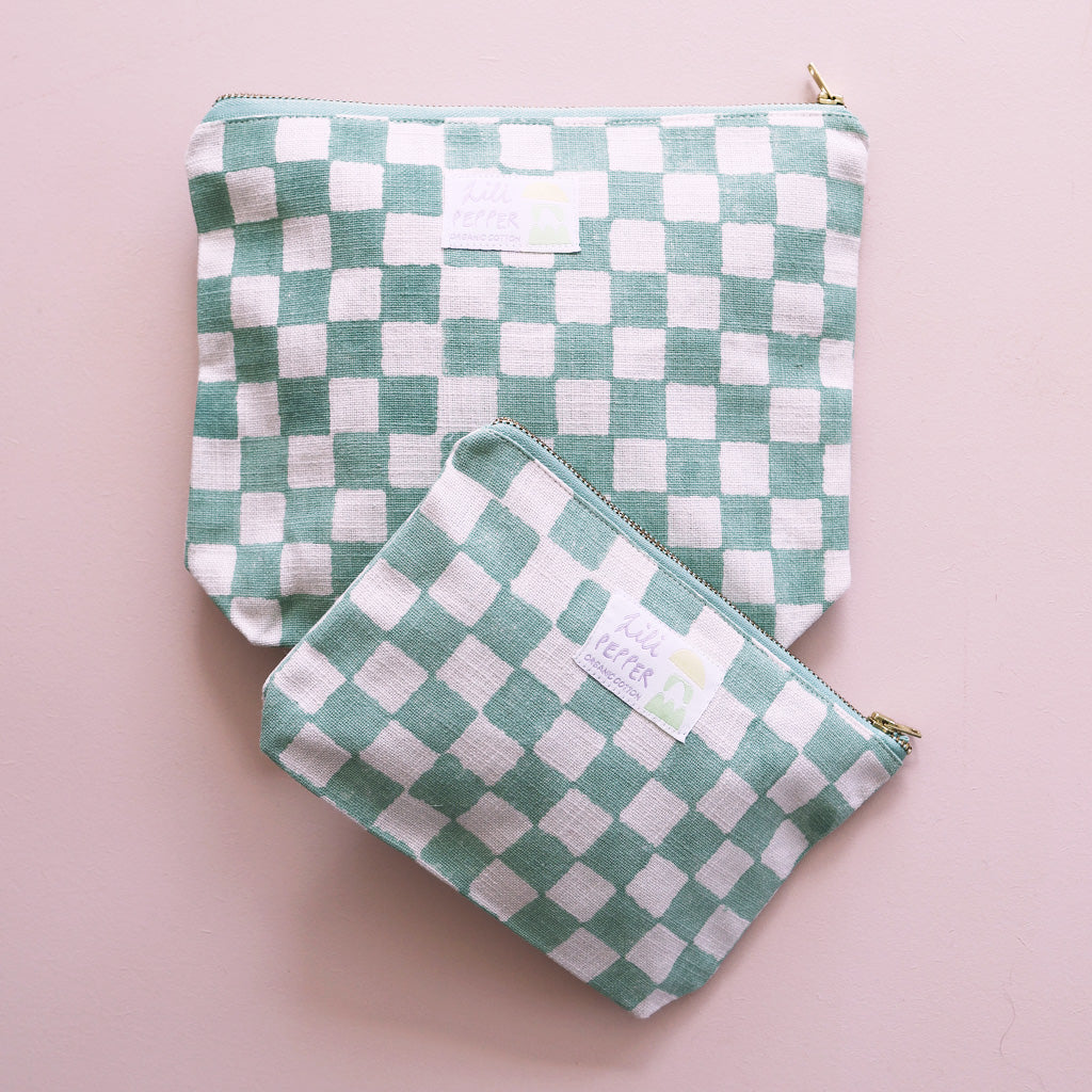 Block Print Pouch *Check Green