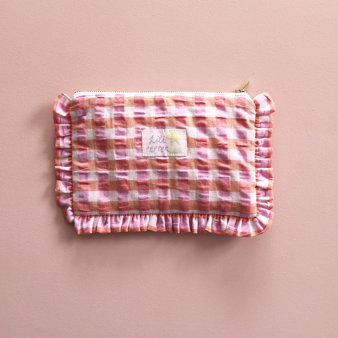 Abgesteppte Pouch mit Volant *Check Pink Orange - Lili Pepper