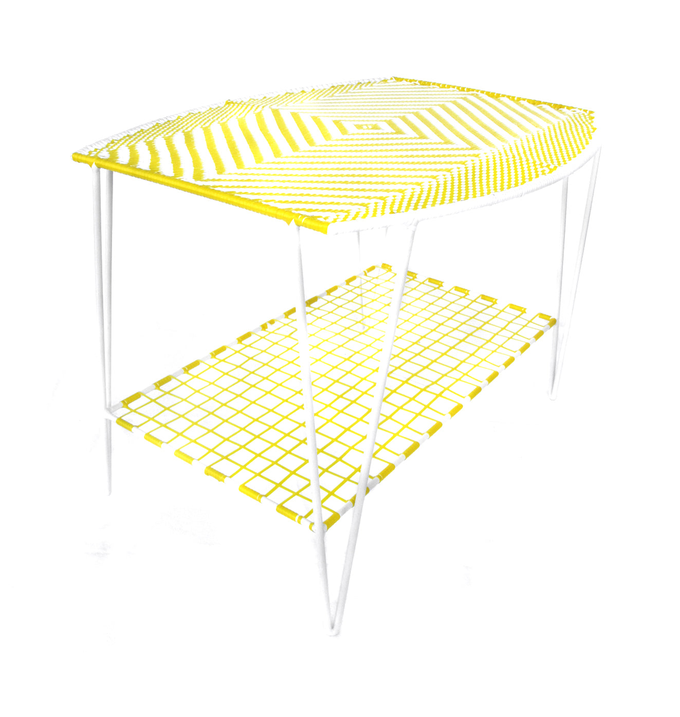 *WOVEN TABLE YELLOW WHITE * Handwoven metal table - Lili Pepper