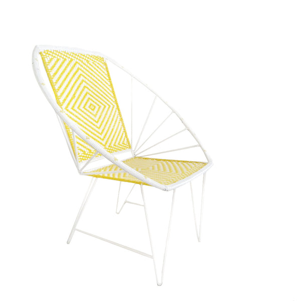 *WOVEN CHAIR YELLOW WHITE* Handwoven metal chair